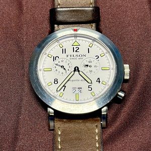 Filson x Shinola Scout Dual Time Argonite 4220 movement watch